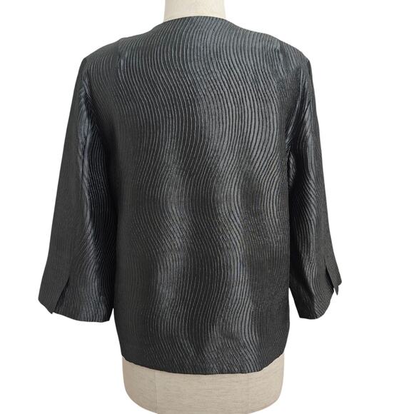 Eileen Fisher Silk Blend Wavy Textured Open Front Jacket Topper Size Medium Gray - Picture 5 of 9